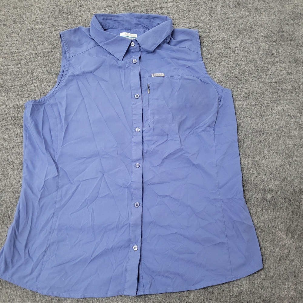 Columbia Shirt Womens XL Blue Sleeveless Button Down Hiking Outdoor Lightweight